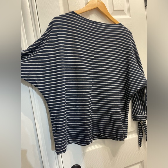 Chaps Women 3/4 Sleeve Blue & White Stripe Oversized Top Nautical Large - Picture 10 of 11